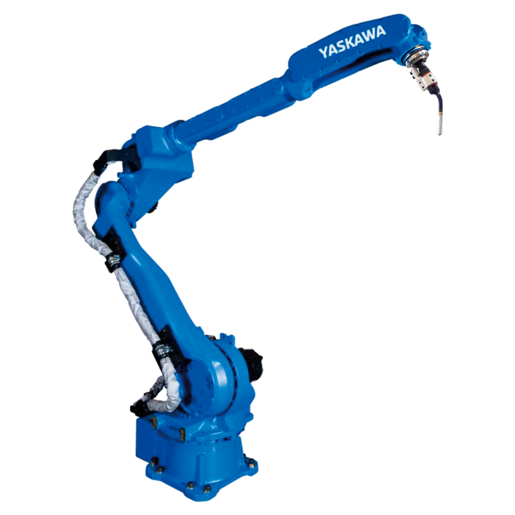 Robot industrial Yaskawa Motoman para soldadura, manipulación y paletizado, con integración de control mediante TIA Portal y SIMATIC Robot Integrator.