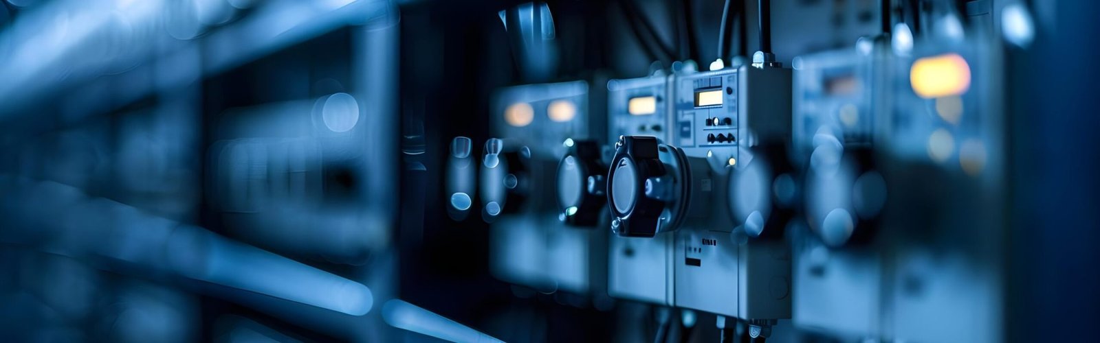 Componentes eléctricos industriales en gabinete técnico con enfoque visual en control, automatización y monitoreo de sistemas en planta.